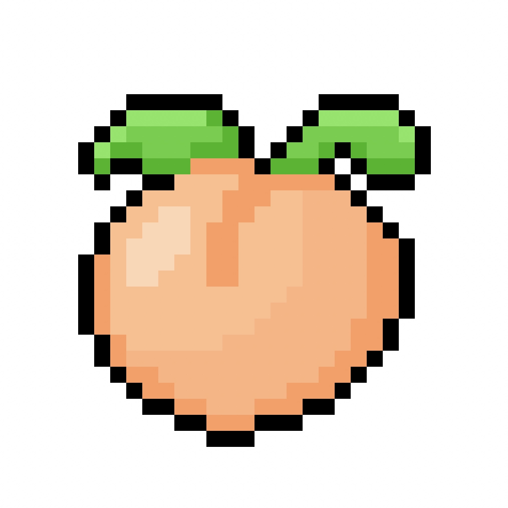 Kawaii pixel art peach on a transparent background