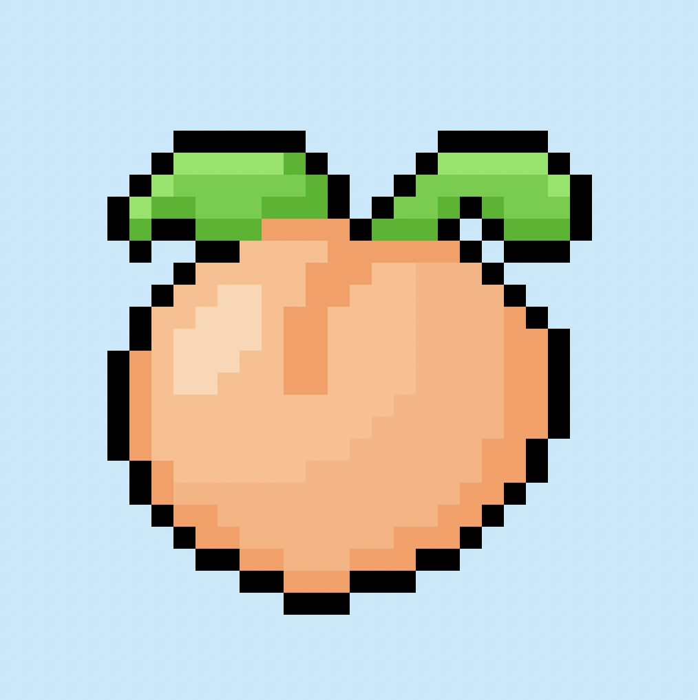 Cute Pixel Art peach on Blue Background