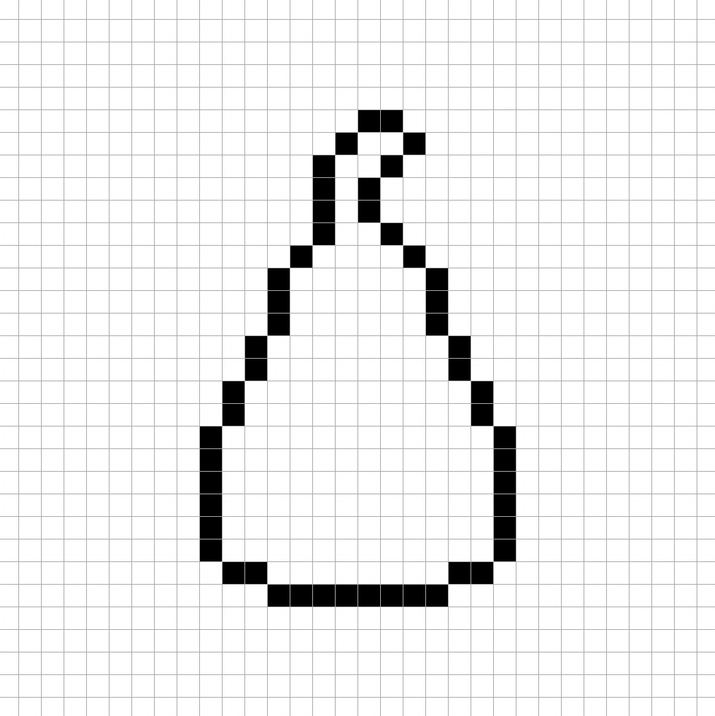 An outline of the pixel art pear grid similar to a spreadsheet