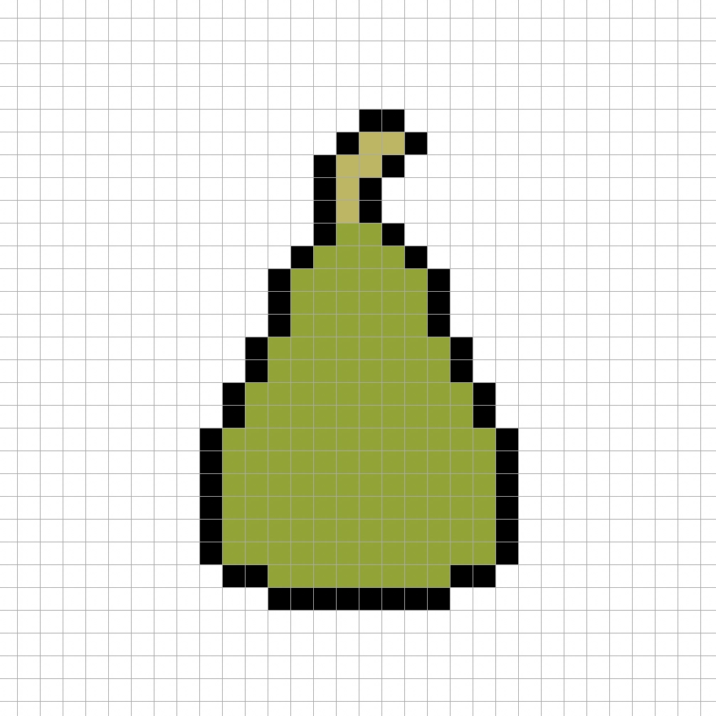Simple pixel art pear with solid colors