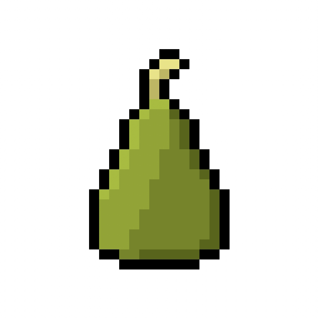 Kawaii pixel art pear on a transparent background