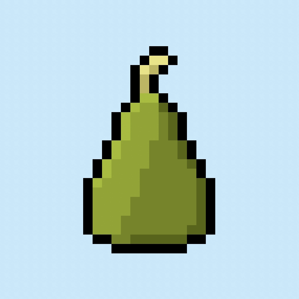 Cute Pixel Art pear on Blue Background