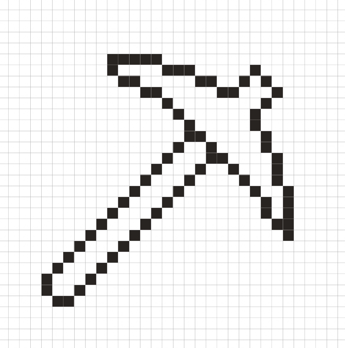 An outline of the pixel art pickaxe grid similar to a spreadsheet
