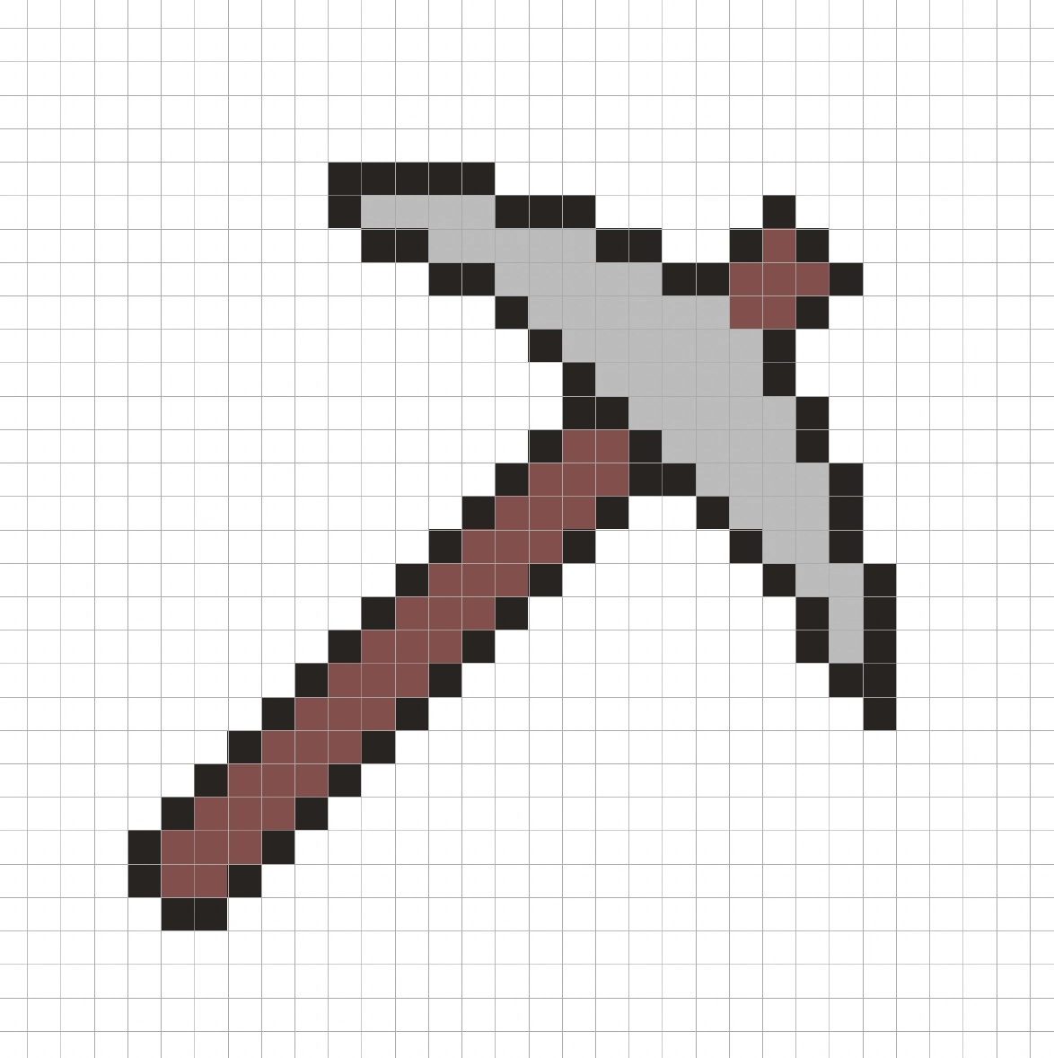 Simple pixel art pickaxe with solid colors