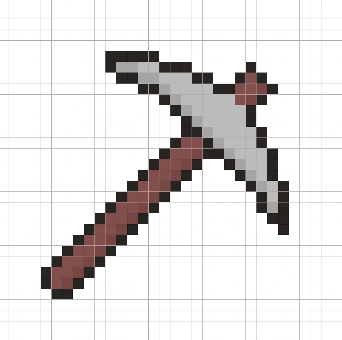 32x32 Pixel art black with shadows to give depth to the pickaxe