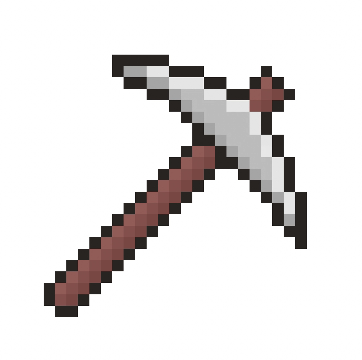 Kawaii pixel art pickaxe on a transparent background