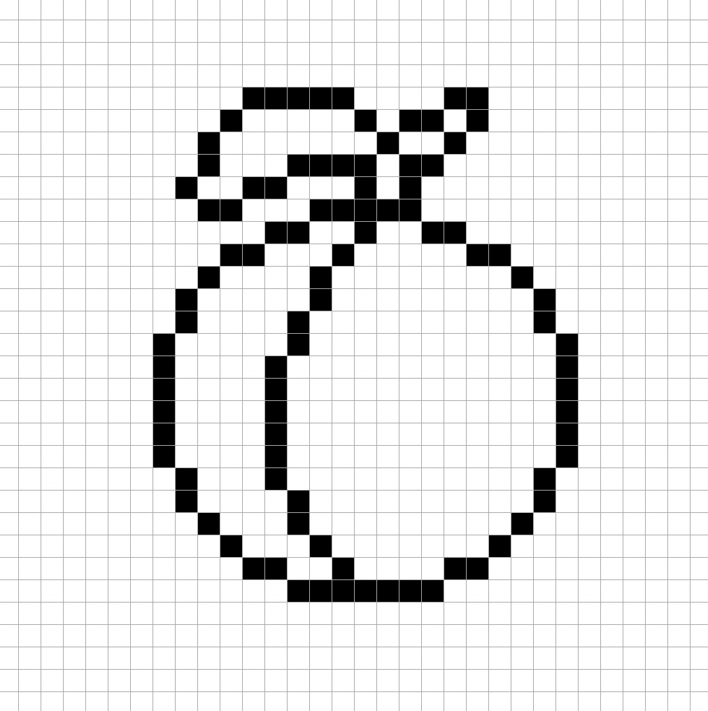An outline of the pixel art plum grid similar to a spreadsheet