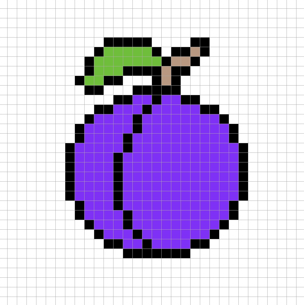 Simple pixel art plum with solid colors