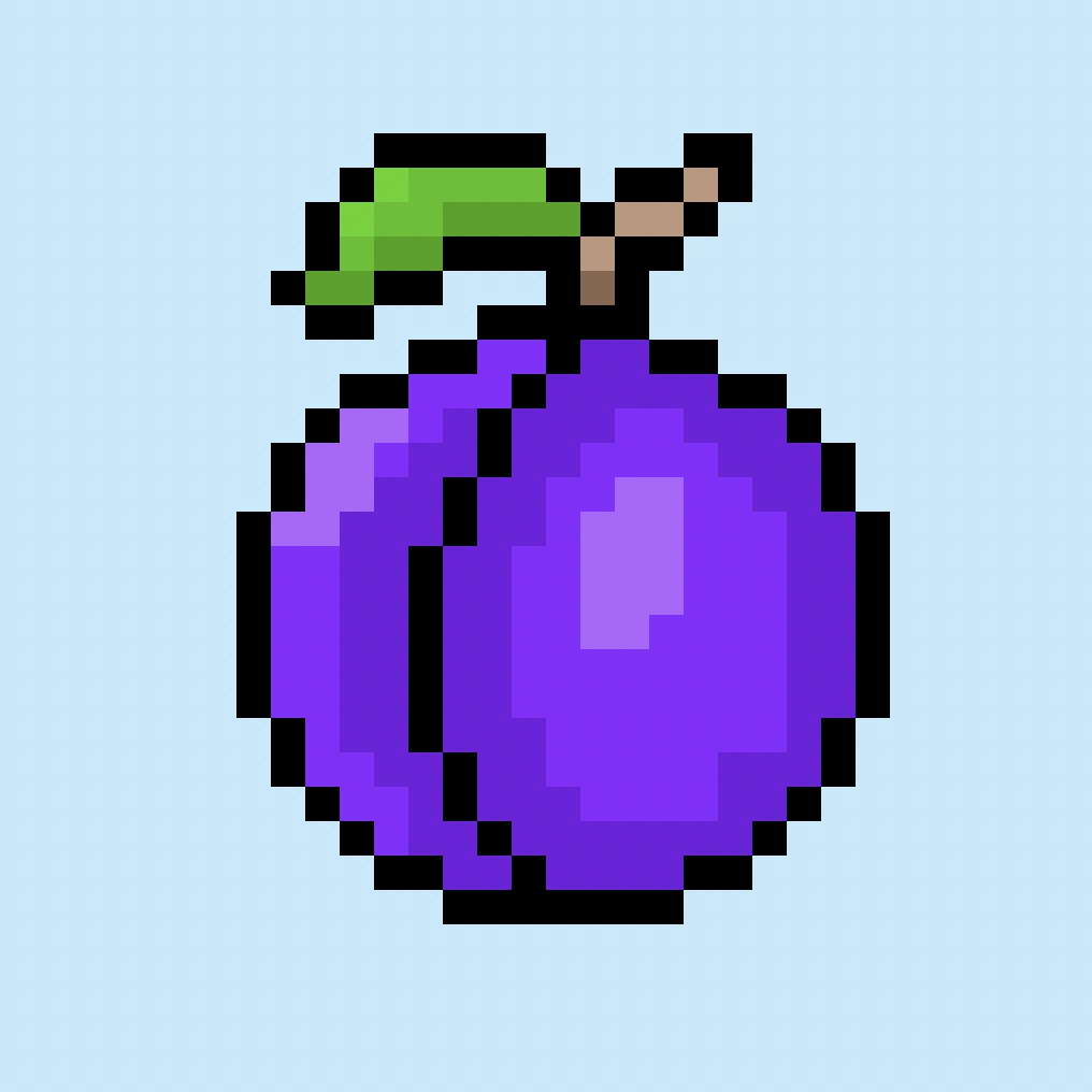Cute Pixel Art Plum on Blue Background