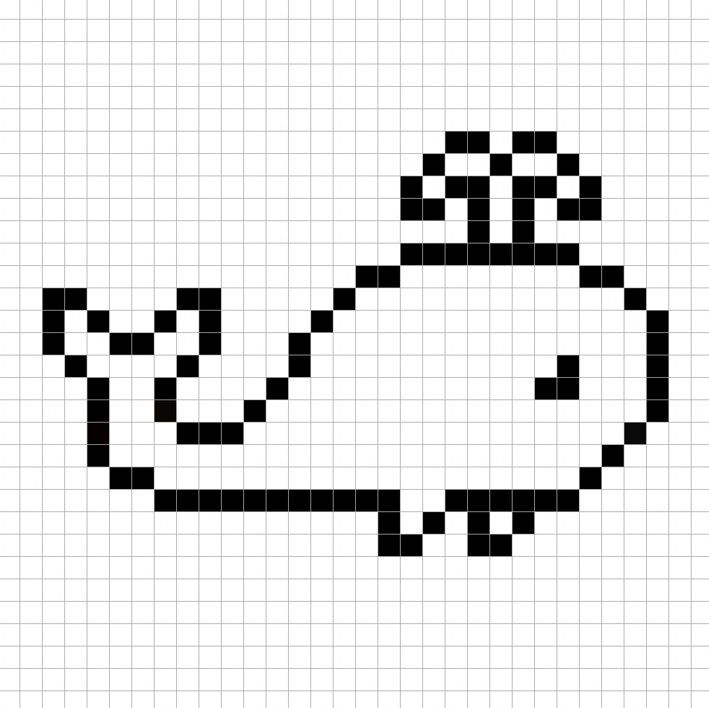 An outline of the pixel art whale grid similar to a spreadsheet