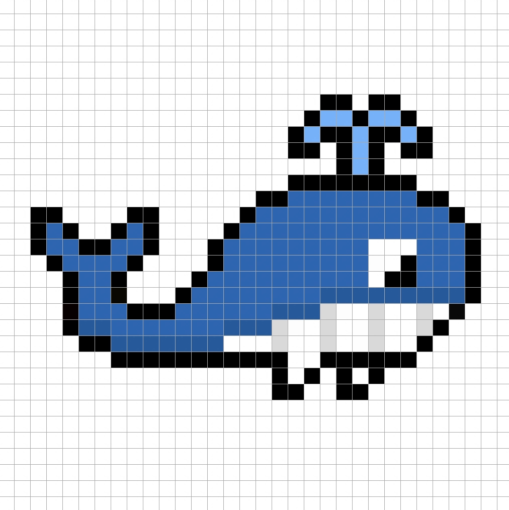 32x32 Pixel art black with shadows to give depth to the whale