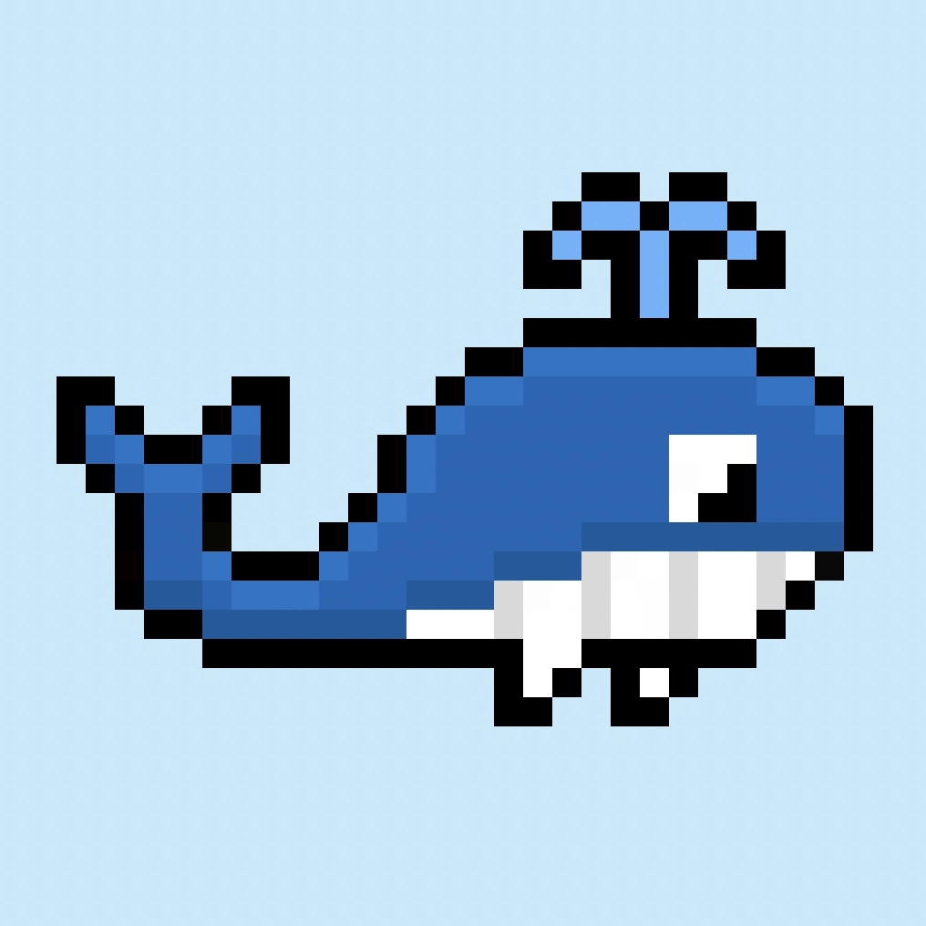 Cute Pixel Art Whale on Blue Background